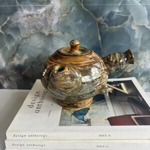 Japanese Kyusu Teapot Large Handle Brown Glaze Handmade